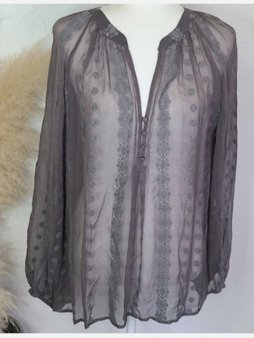 Zoa new York silk Boulder tunic top large gray Size Large